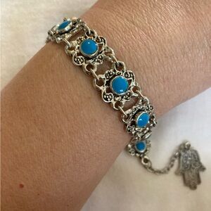 Hamsa Ethnic Bohemian Bracelet with Faux Turquoise